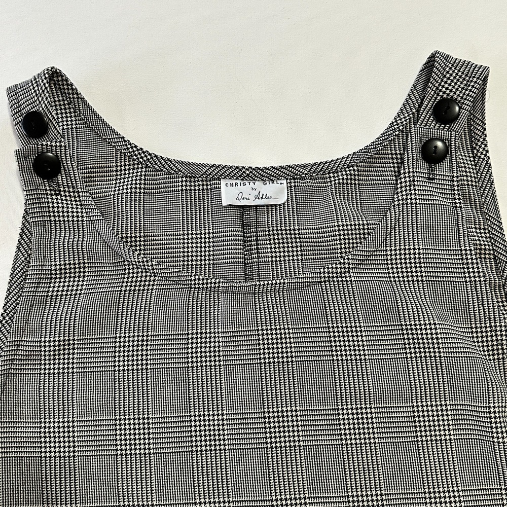 Christy Girl by Dori Adler Jumper Dress Womes L Black White Plaid Pinafore Shift